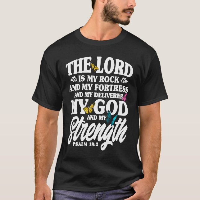Camiseta Christian Bible Verse Psalm 182 Flower Butterfly   (Frente)