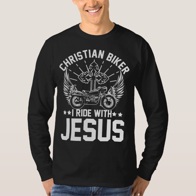 Camiseta Christian Biker I Motorcycle Lover Ride with Jesus (Frente)