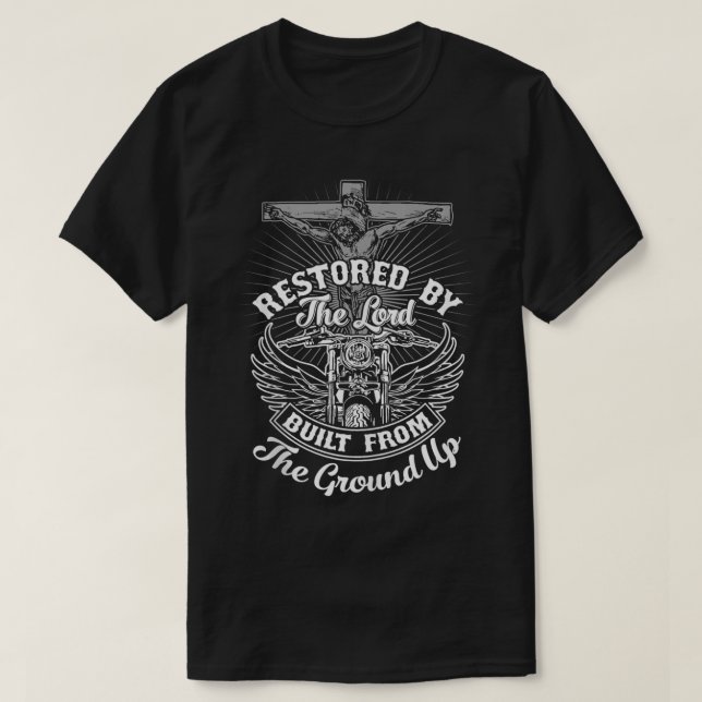 Camiseta Christian Biker Motocicleta Jesus Design restaurad (Frente do Design)
