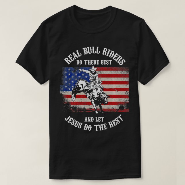 Camiseta Christian Bull Rider Deixar Jesus Fazer R (Frente do Design)