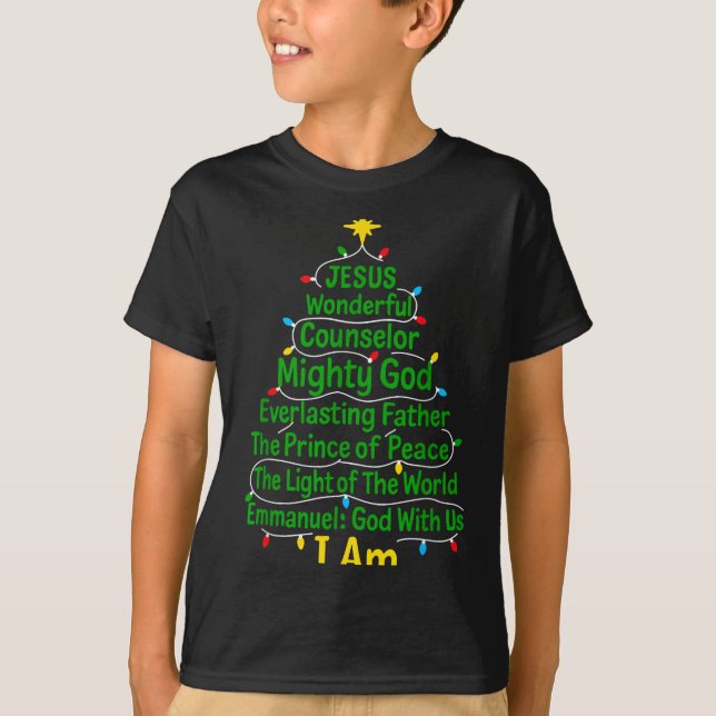 Camiseta Christian Christmas Jesus Bible Names Xmas Tree Sh (Frente)