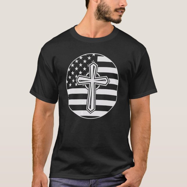 Camiseta Christian Cross   American Flag   Proud Believer   (Frente)