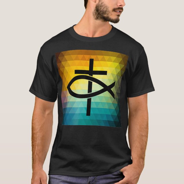 Camiseta Christian Cross and Jesus Fish Symbol  (Frente)
