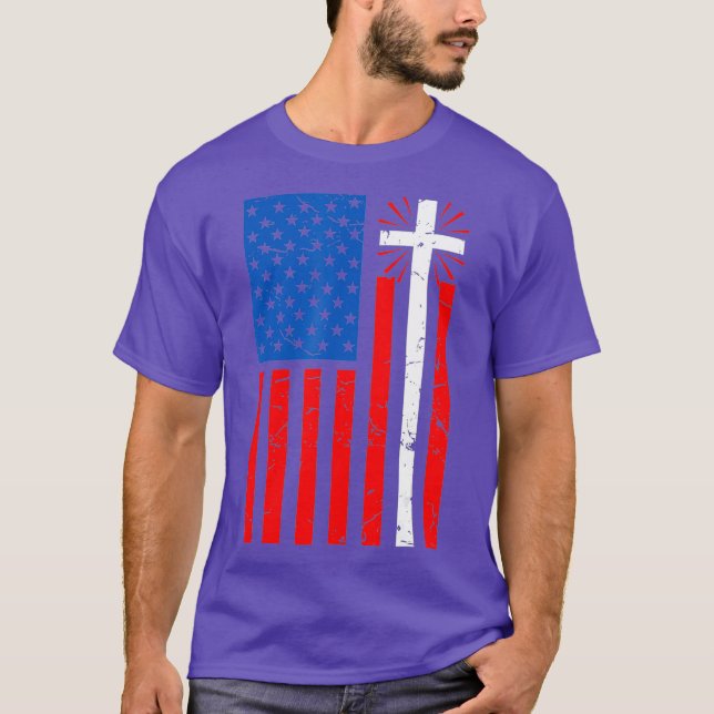 Camiseta Christian Cross da bandeira americana Jesus (Frente)