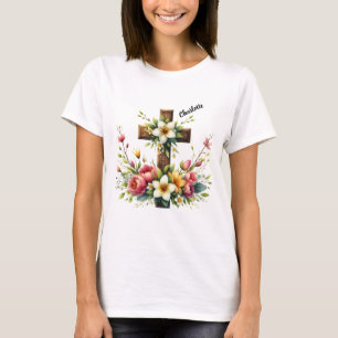 Camiseta Christian Cross enquadrado por Colorous Floral Hal