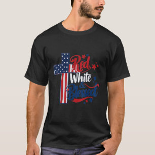 Camiseta Christian Cross Red White Abençoado 4 De Julho Hom