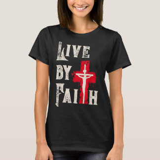 Camiseta Christian Cross Scripture Live By Faith 