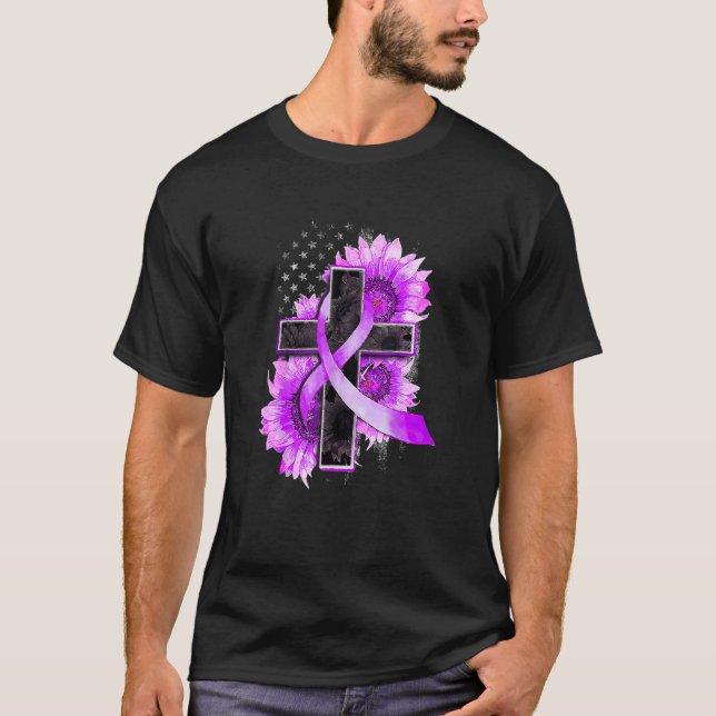 Camiseta Christian Cross Sunflower Purple Support Alzheimer (Frente)