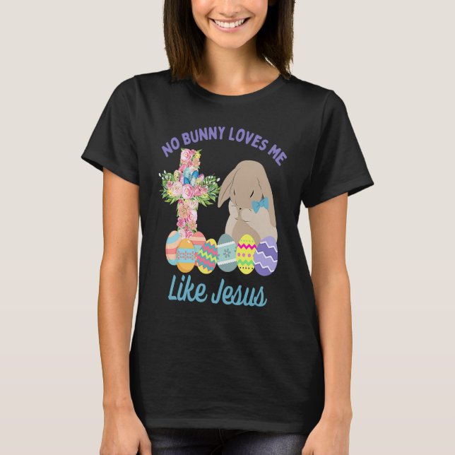 Camiseta Christian Easter Bunny & Floral Cross Religião Pu (Frente)