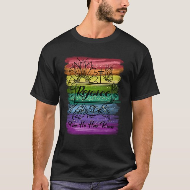 Camiseta Christian Easter Jesus Rejoice Fun He Is Risen Ins (Frente)