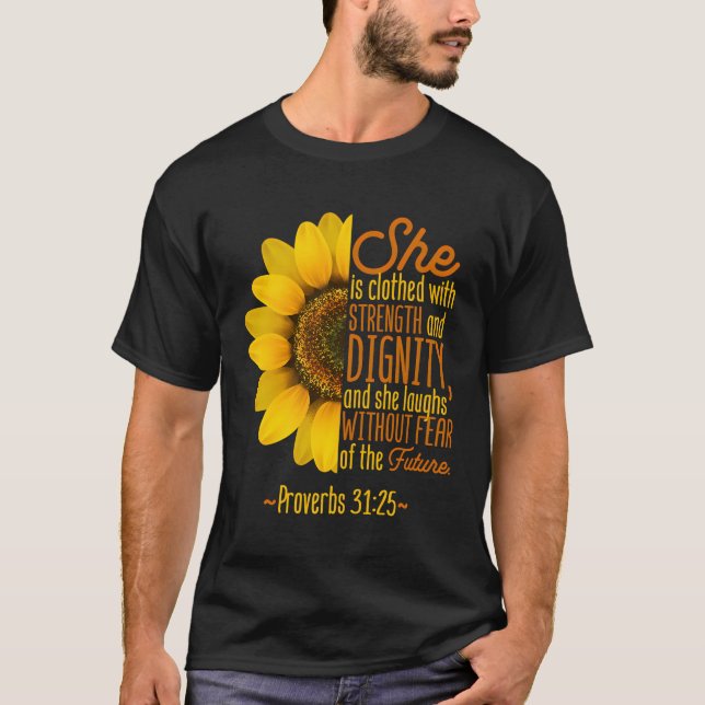 Camiseta Christian Faith ama Escritura de Girassol Religião (Frente)