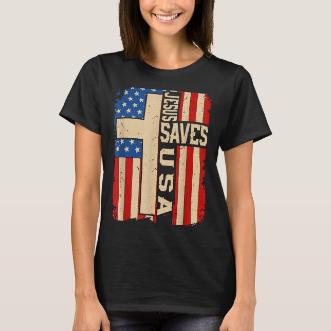 Camiseta Christian Faith Jesus Save Usa Patriotic American  (Frente)