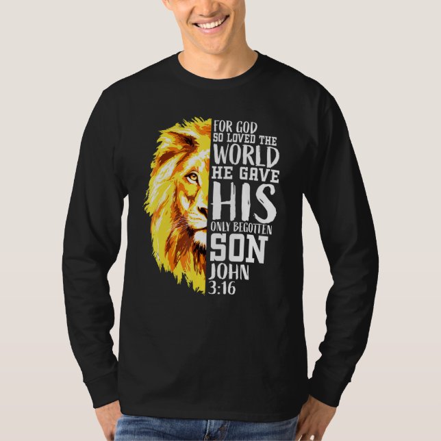 Camiseta Christian For Men Lion Of Judah Graphic God John 3 (Frente)