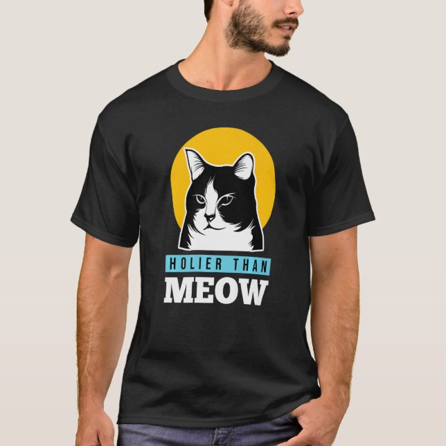 Camiseta Christian Funny Holier Than Meow Cute Cat Lover Pr (Frente)