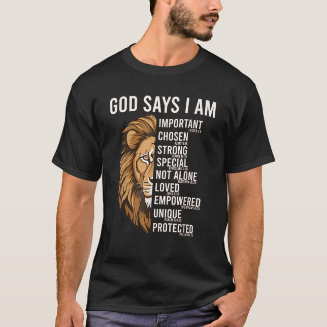 Camiseta Christian God Says I Am Lion Bible Verse Jesus Ble (Frente)