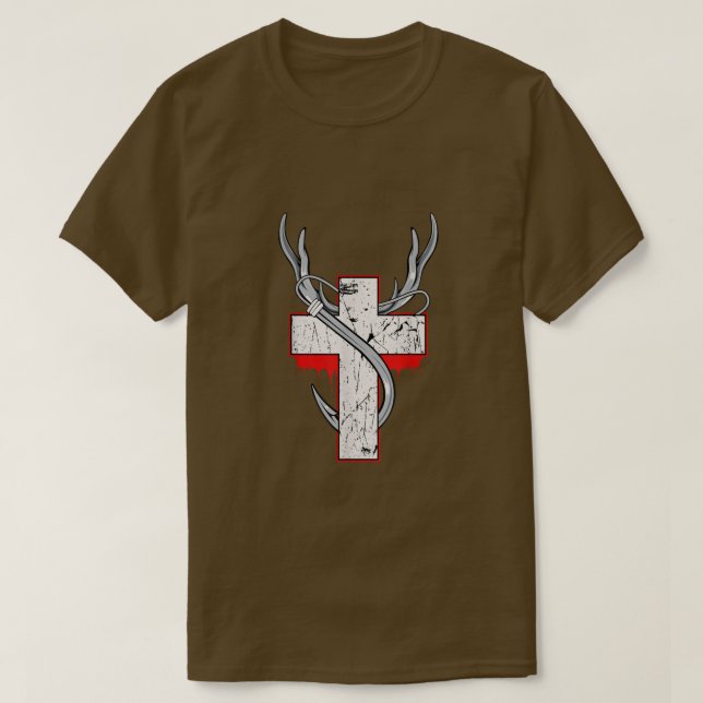 Camiseta Christian Hunting Fishing Hunter Angler Antler Cro (Frente do Design)