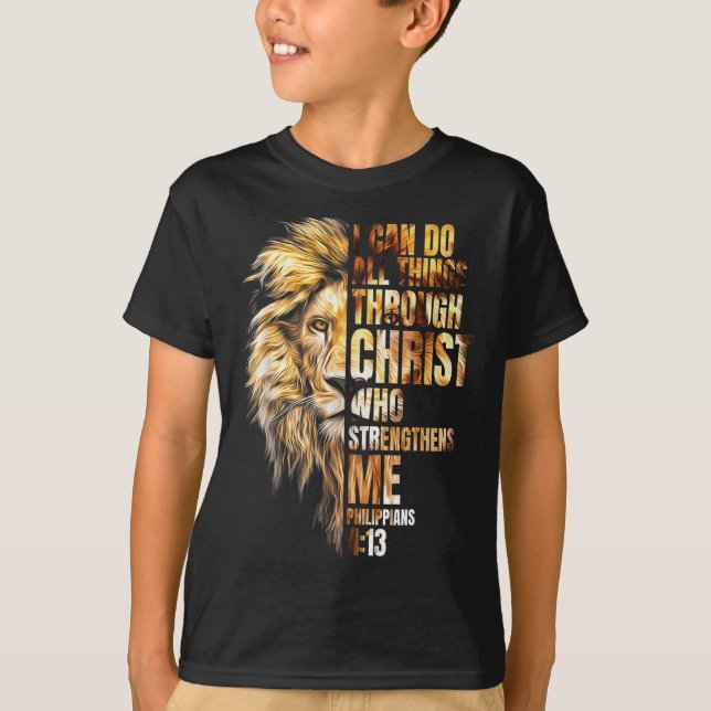 Camiseta Christian I Can Do All Things Through Christ Lion  (Frente)