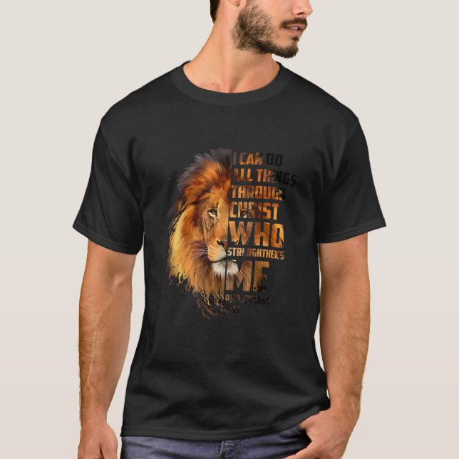 Camiseta Christian I Can Do All Things Through Christ Lion  (Frente)