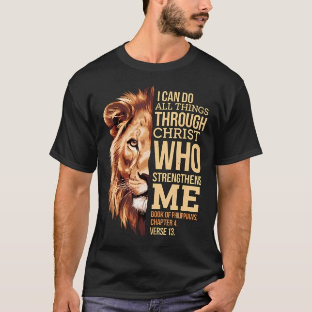 Camiseta Christian I Can Do All Things Through Christ Lion  (Frente)