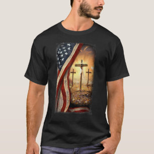Camiseta Christian Jesus Cross Patriótico American Flag Usa