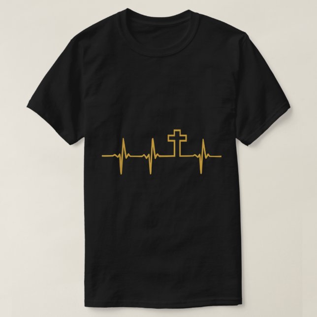 Camiseta Christian Jesus GOD Religious Cross Heartbeat  (Frente do Design)