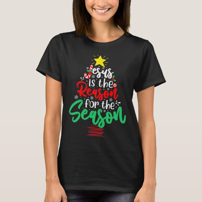 Camiseta Christian Jesus Is The Reason Christmas Xmas Tree  (Frente)