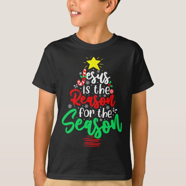 Camiseta Christian Jesus Is The Reason Christmas Xmas Tree  (Frente)