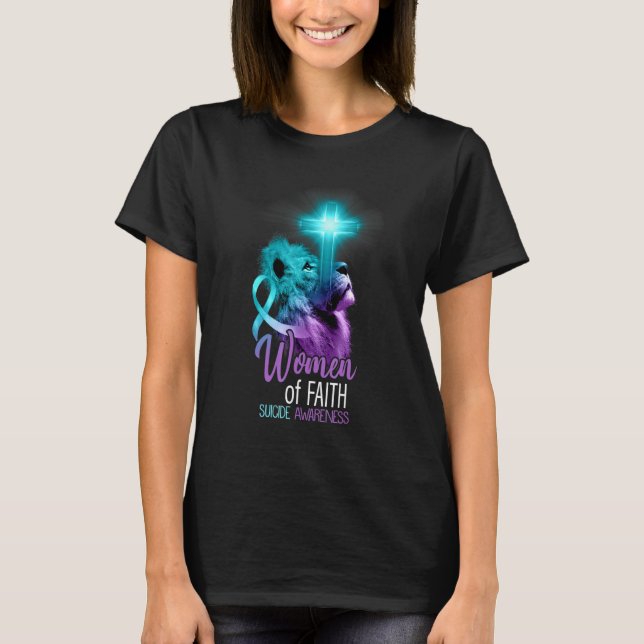 Camiseta Christian Lion Cross Women of Faith Suicide Awaren (Frente)