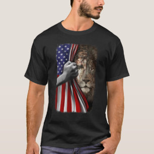 Camiseta Christian Lion E Jesus Usa Patrimônio Bandeira Ame