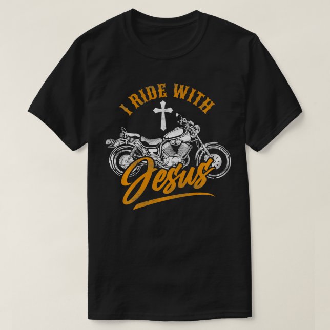 Camiseta Christian Motorcycle Biker I Ride With Jesus Faith (Frente do Design)