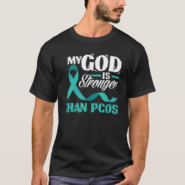 Camiseta Christian My God Is Stronger Than PCOS Awareness (Frente)