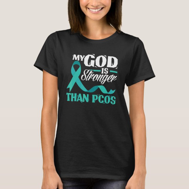 Camiseta Christian My God Is Stronger Than PCOS Awareness (Frente)