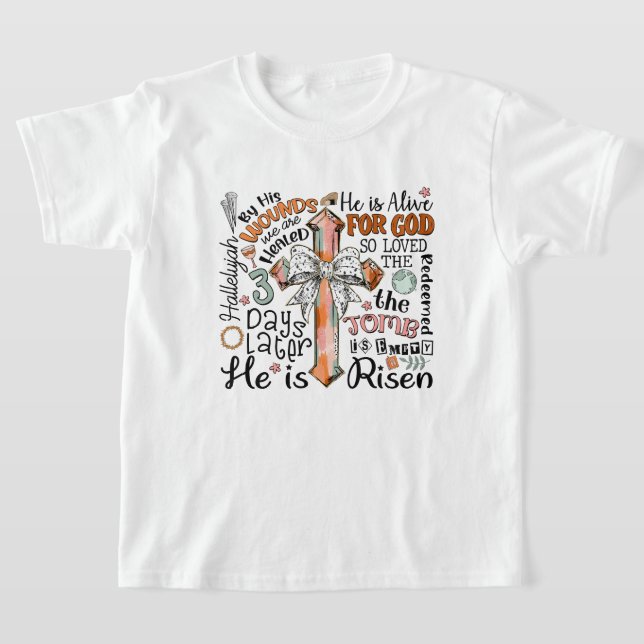 Camiseta Christian Páscoa Cross Ele é Risen (Postura )