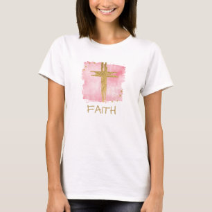 Camiseta *~* Christian PinK Cruz FAITH Glitter Dourada