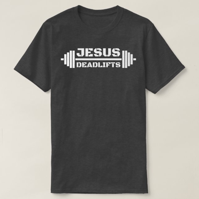 Camiseta Christian Powerlifter Jesus Deadlifos para Atleta (Frente do Design)