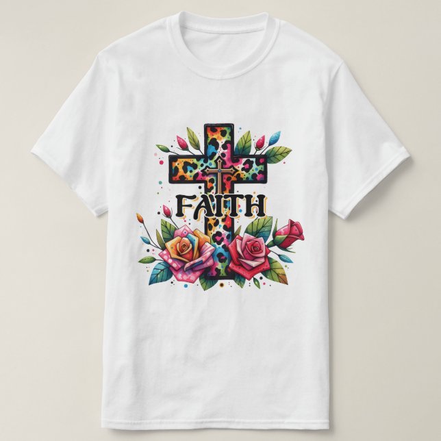 Camiseta Christian Rainbow Faith Cross (Frente do Design)