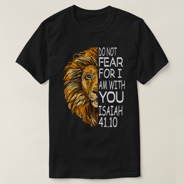 Camiseta Christian Religious Bible Verse Sayings Lion Fear  (Frente do Design)