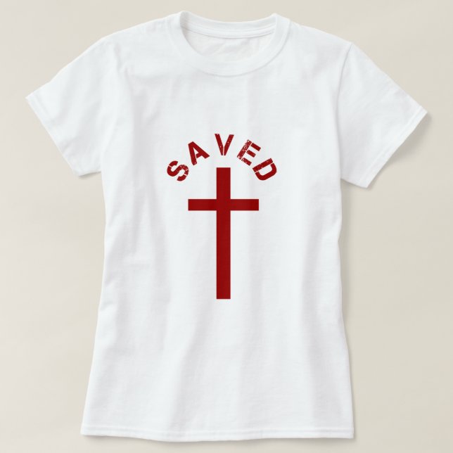 Camiseta Christian Saved Red Cross e Design de texto (Frente do Design)
