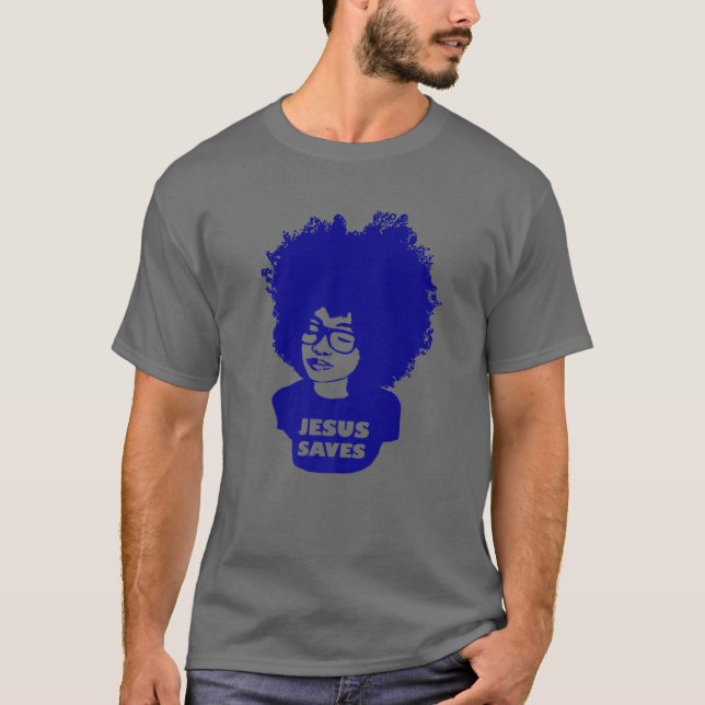 Camiseta Christian Shiirt Jesus salva cabelo natural afro (Frente)
