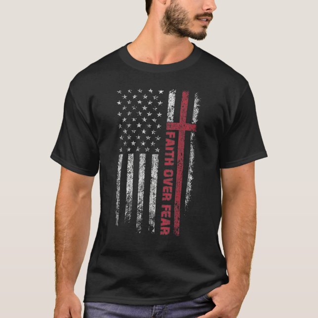 Camiseta Christian US USA Flag American Christ Faith Over F (Frente)