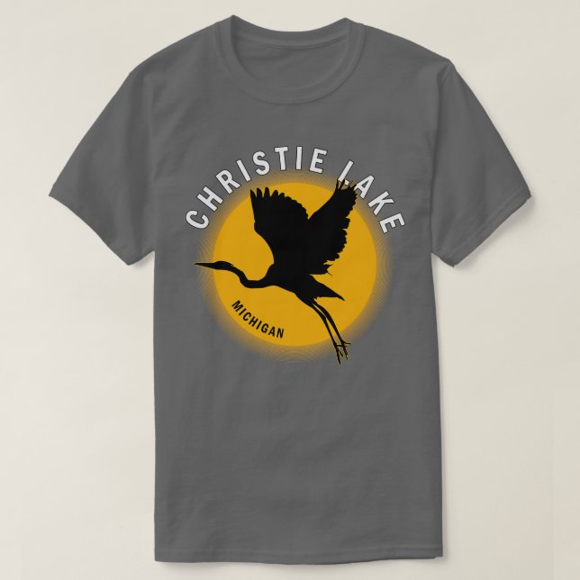 Camiseta Christie Lake em Michigan Heron Sunrise (Frente do Design)