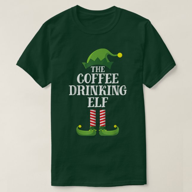Camiseta Christma do Grupo Familiar Elf de Bebendo de Café  (Frente do Design)