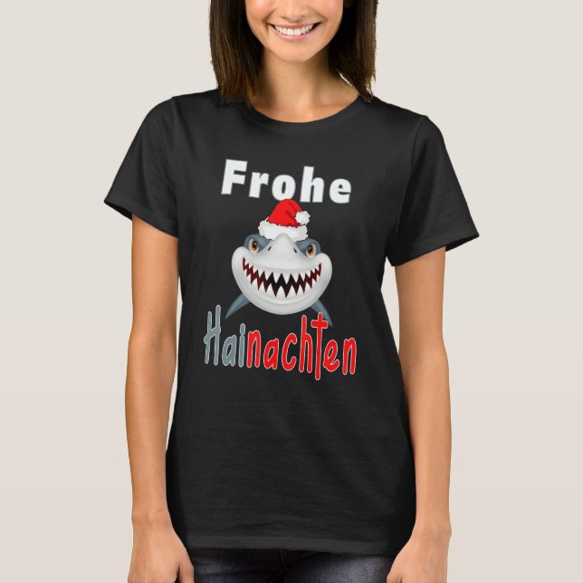 Camiseta Christmas 2021 Merry Hainachten Grinsender Shark (Frente)