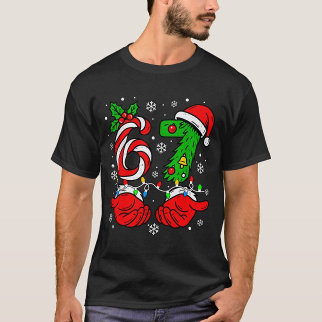 Camiseta Christmas 67 Candy Cane Six Seven Meme Lights Sant (Frente)