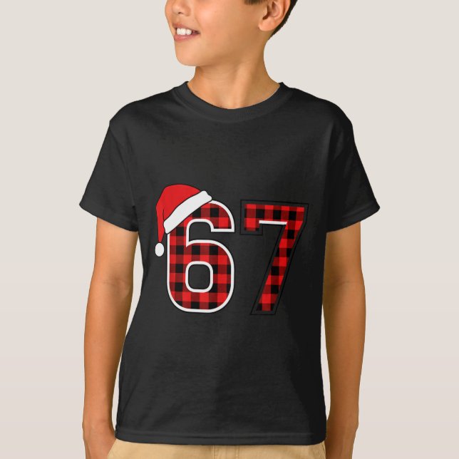 Camiseta Christmas 67 Meme Six Seven Buffalo Plaid Santa Ha (Frente)