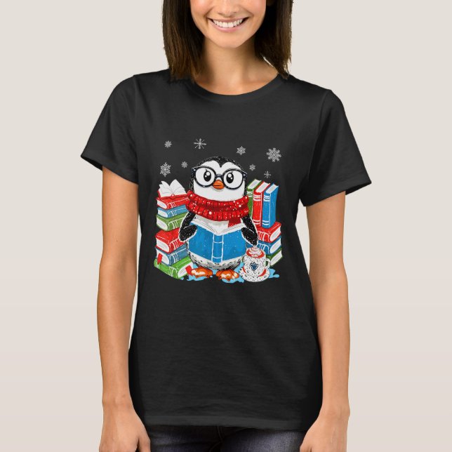 Camiseta Christmas A Penguin Reading Book Snowflake Cocoa H (Frente)
