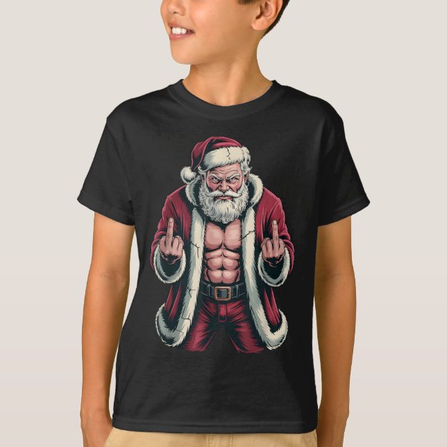 Camiseta Christmas Angry Santa Middle Finger Sarcastic Xmas (Frente)