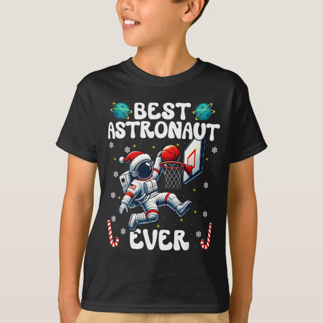 Camiseta Christmas Astronaut Ever Santa Hat Snowflakes Cand (Frente)
