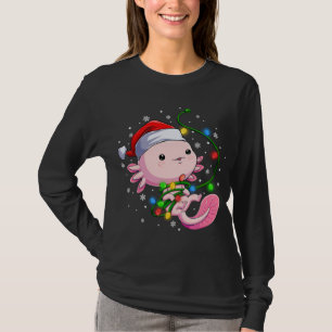 Camiseta Christmas Axolotl Santa Hat Lights Japanese Cute