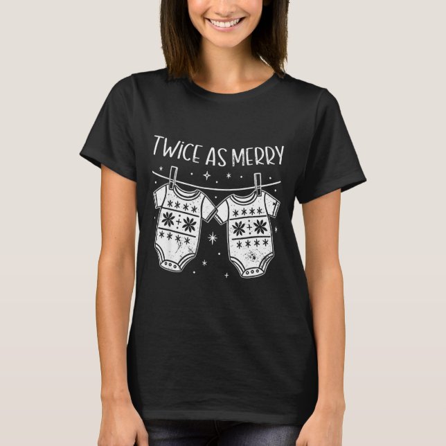Camiseta Christmas Baby Twin Mom Xmas Twin Pregnancy Reveal (Frente)